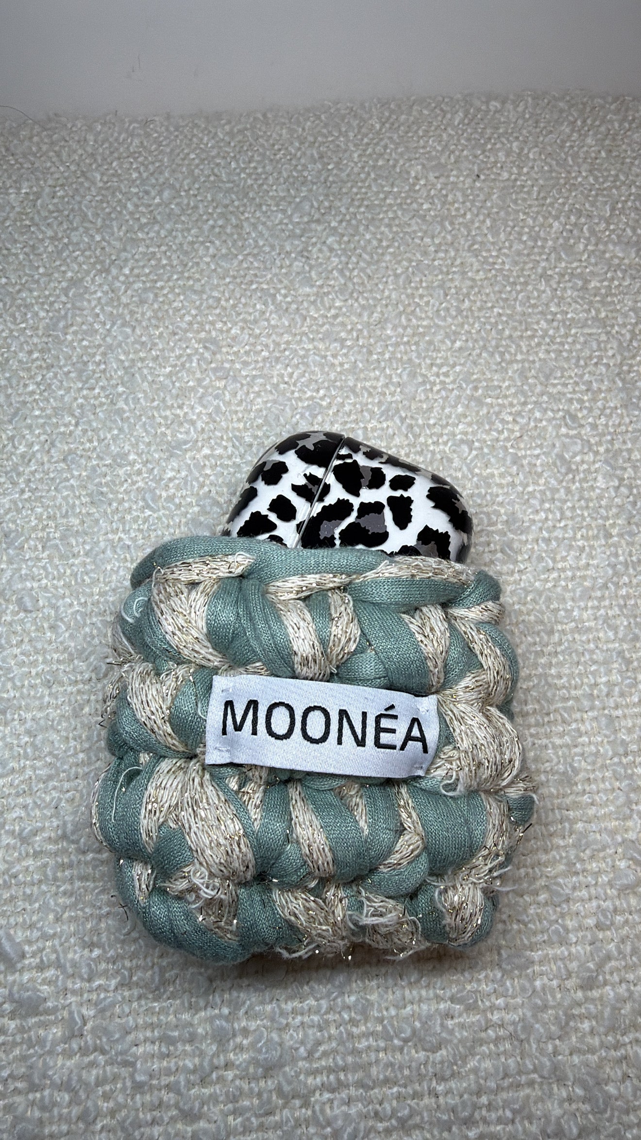 Pochette écouteurs - Beige paillettes & vert d'eau