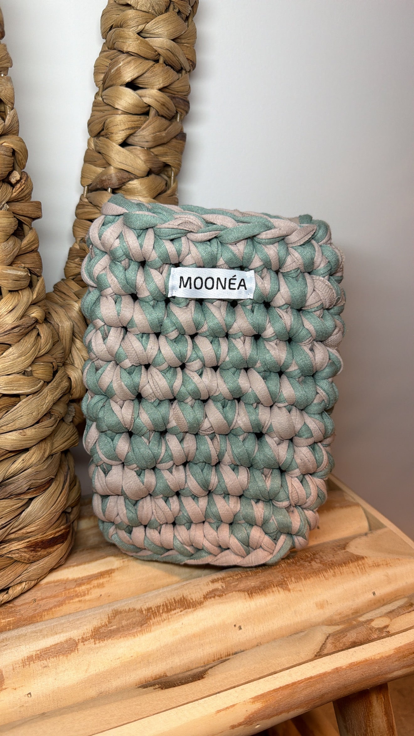 Pochette téléphone - Beige & vert d'eau