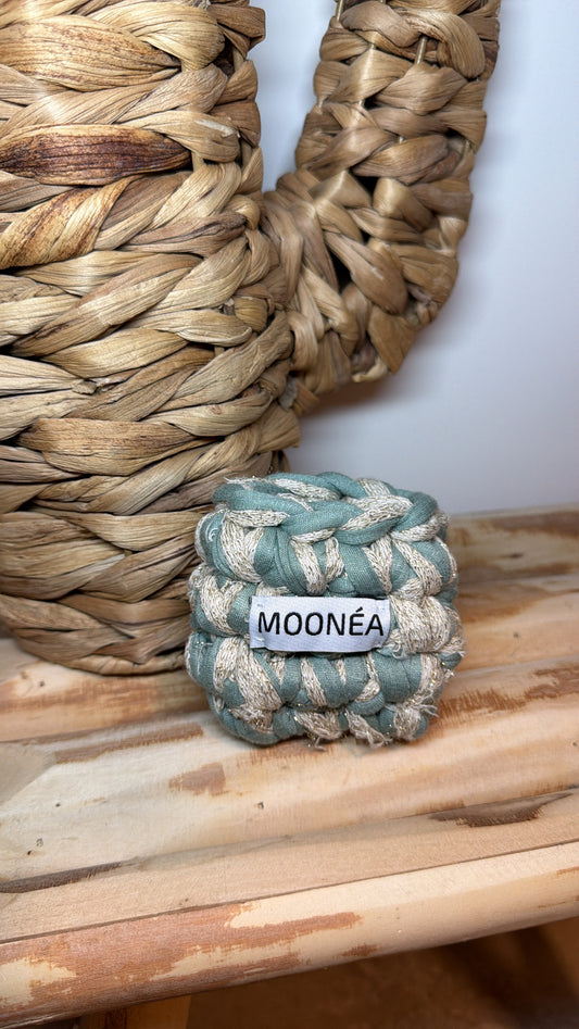 Pochette écouteurs - Beige paillettes & vert d'eau